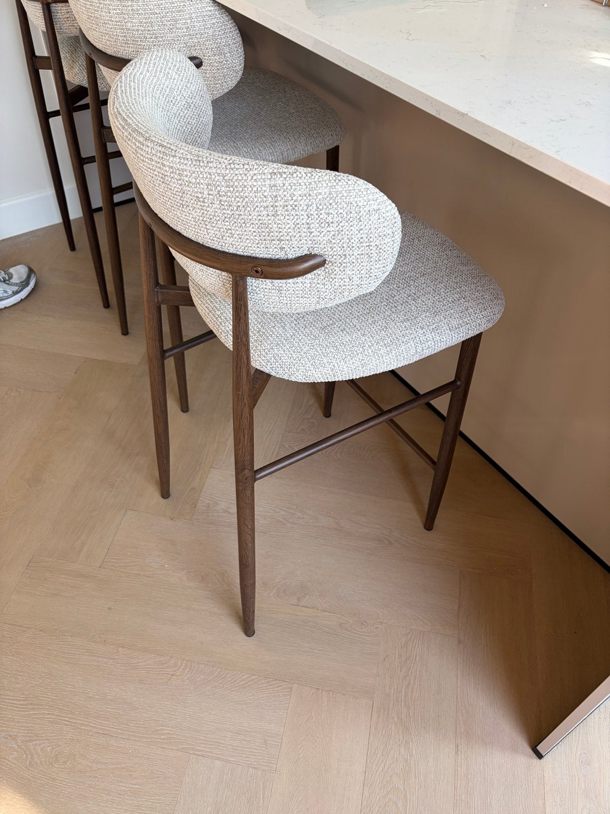 Stijlvolle barkruk met stoffen beige bekleding, Nieuw, Ophalen of Verzenden, 90 cm of meer, 3 krukken