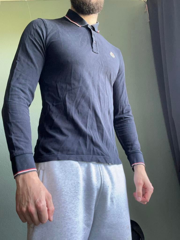 Moncler Polo Lange Mouwen - Stijlvol en Comfortabel, Ophalen of Verzenden, Gedragen, Maat 48/50 (M), Blauw