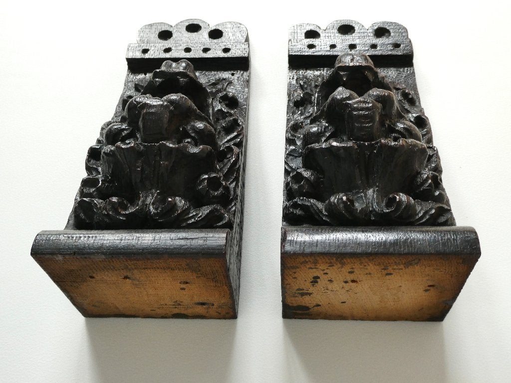 2 Grote antieke houtgesneden leeuwenkop ornamenten consoles, Overige onderwerpen, Houtsnijwerk, Ophalen of Verzenden, Handgemaakt