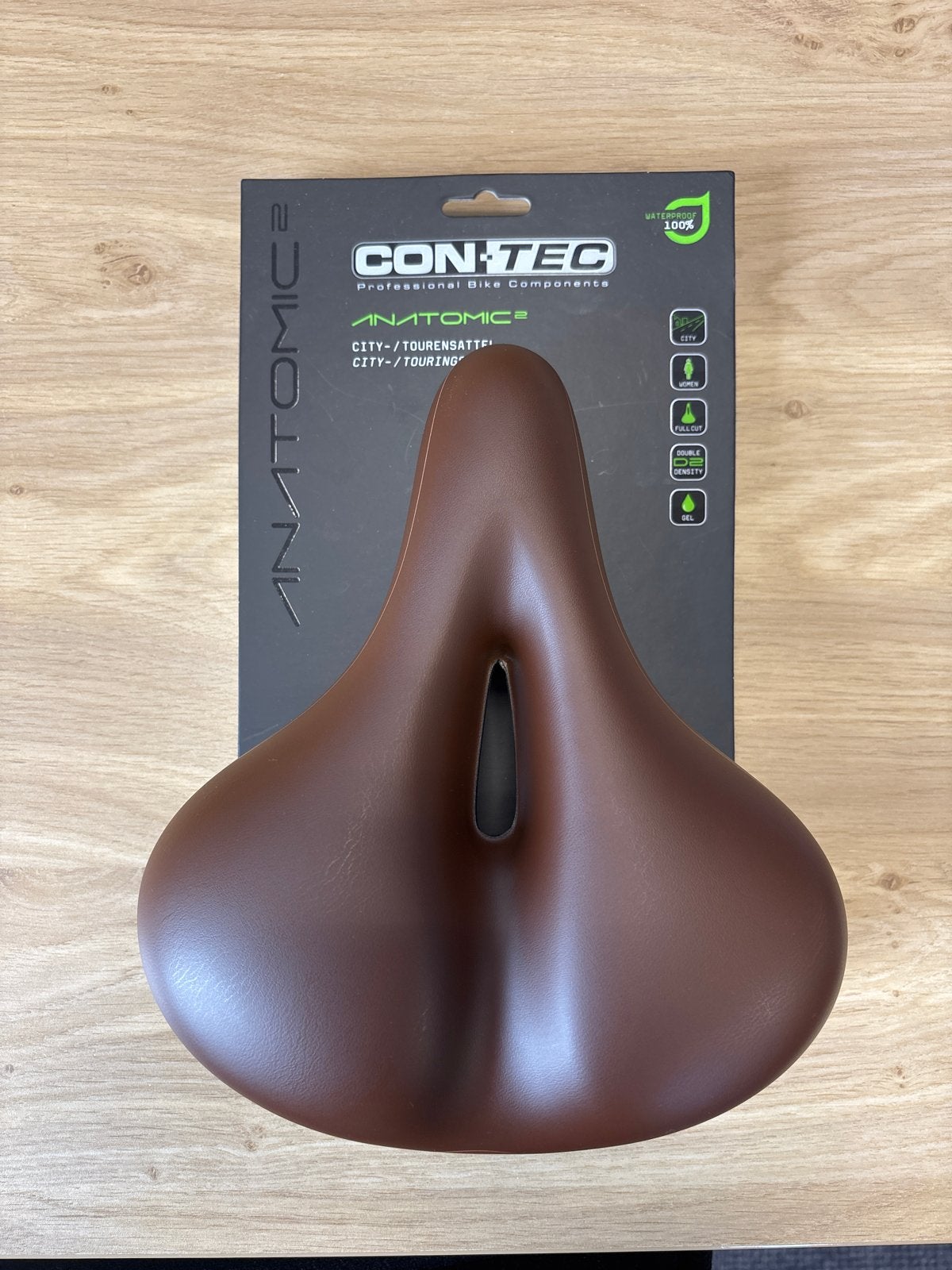 CON-TEC Anatomic2 fietszadel - Bruin - Nieuw, Fietsen en Brommers, Ophalen of Verzenden, Zadel, Stadsfiets, Nieuw
