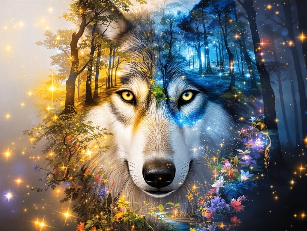 40x30cm Diamond Painting wolf dag en nacht nr 206, Verzenden, Nieuw, Meerkleurig, Overige materialen