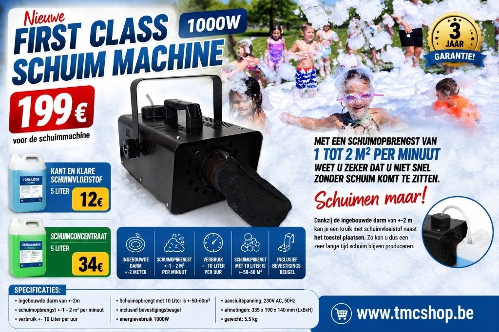 Nieuwe First Class Schuim machine 1000W, Ophalen of Verzenden, Nieuw, Licht, Geluidgestuurd