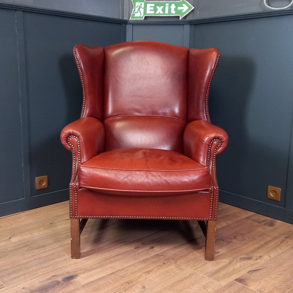 Grote schapenleren vintage Engelse oorfauteuil, Huis en Inrichting, Fauteuils, Gebruikt, Ophalen of Verzenden, 75 tot 100 cm, Leer