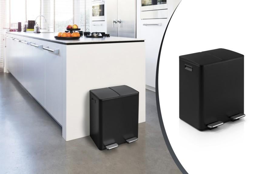 Umuzi Cleaning Dubbele Prullenbak 2x30L Black, Huis en Inrichting, Woonaccessoires | Prullenbakken, Nieuw, Kunststof, Minder dan 50 cm