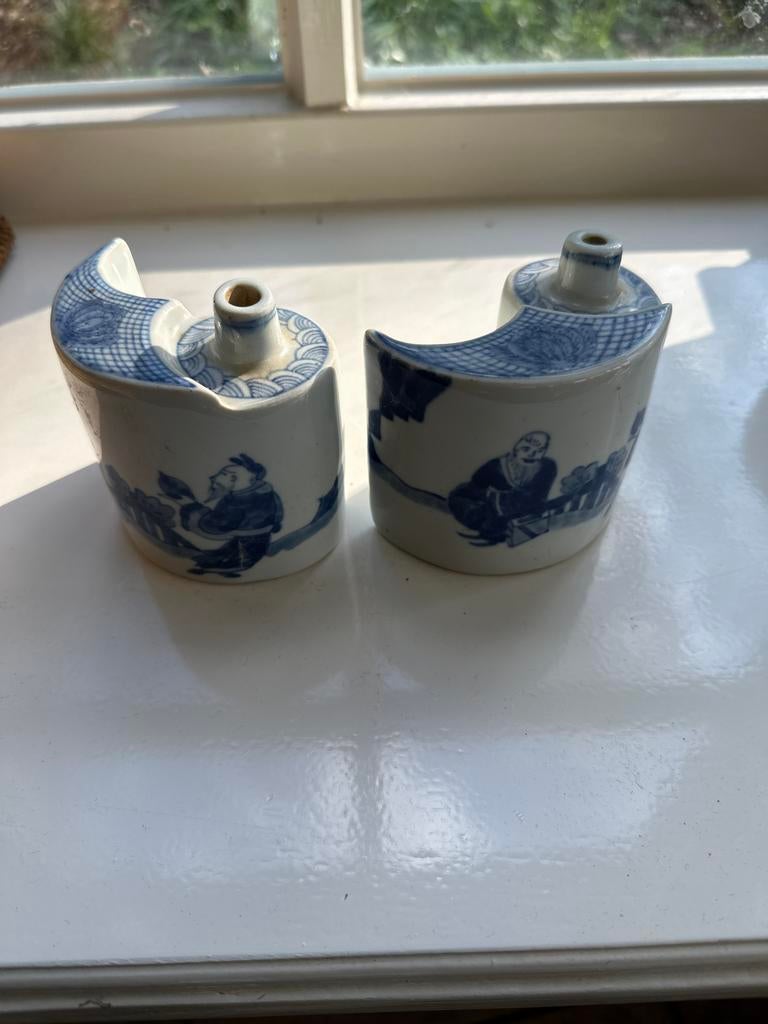 Twee blauwe porseleinen potten, Antiek en Kunst, Ophalen