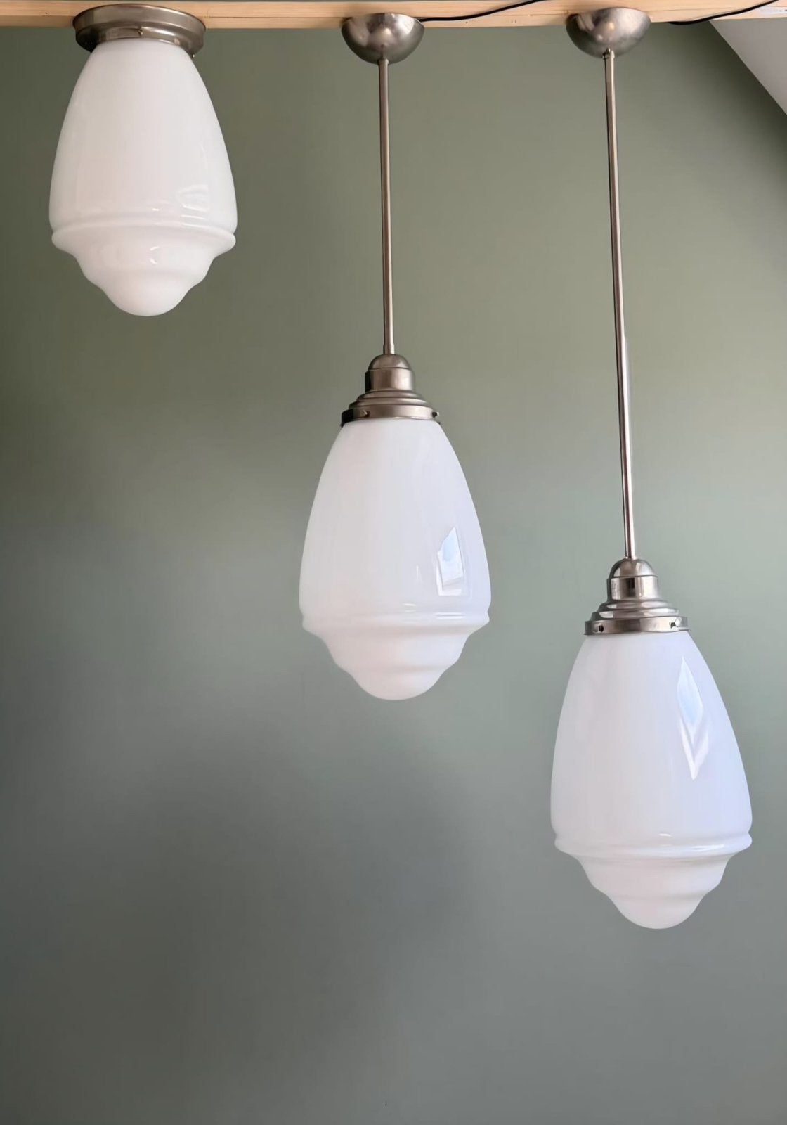 Vintage art deco lamp hanglamp pendellamp model Parma, Ophalen, Gebruikt, E27 (groot), Glas