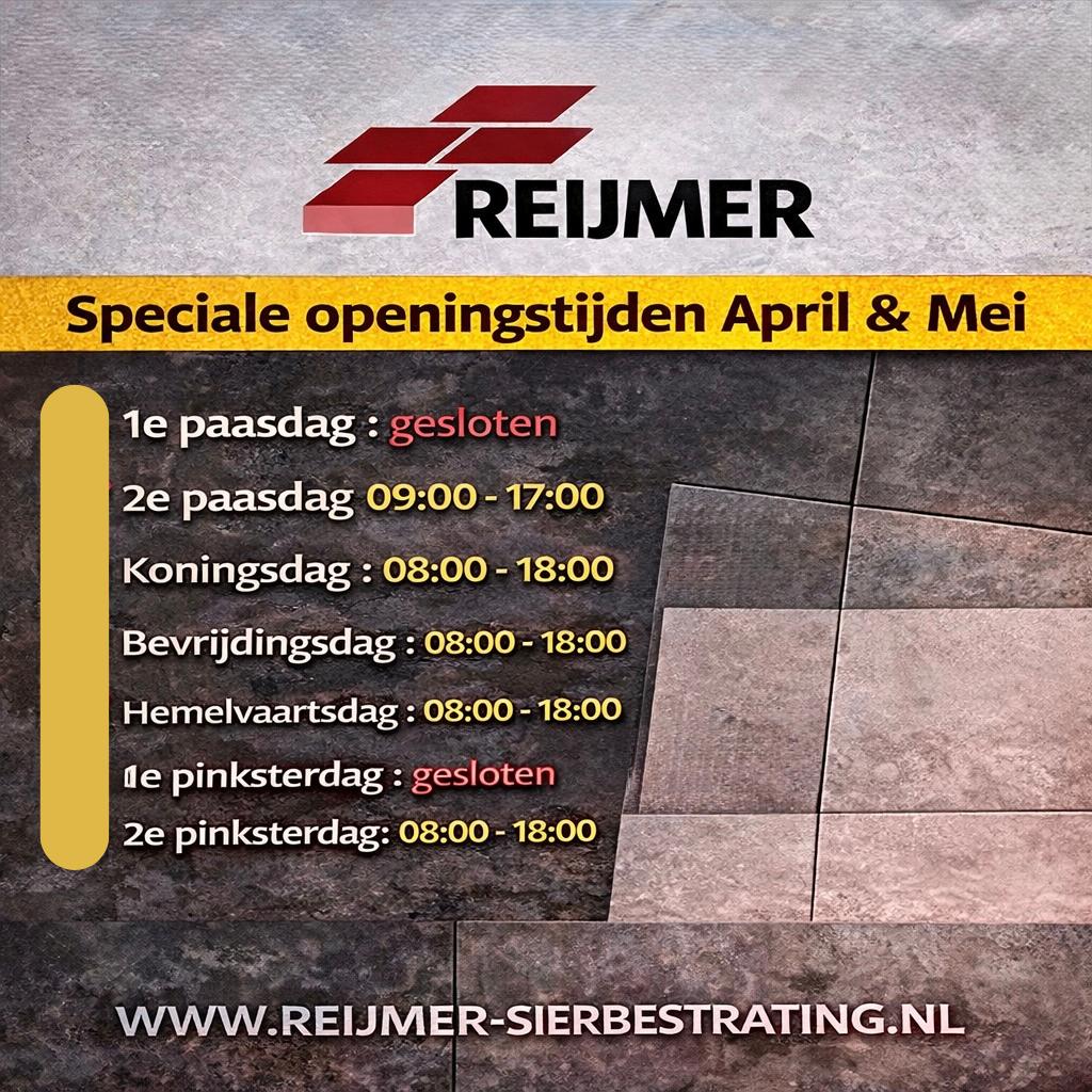 Speciale Openingstijden April & Mei, Ophalen, Overige materialen, Overige typen, Nieuw