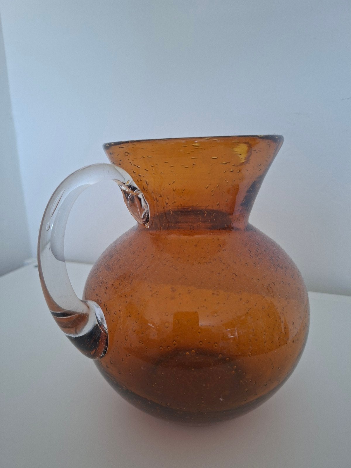 Vintage Amber Glazen Karaf met Luchtbellen - 15 cm, Ophalen of Verzenden