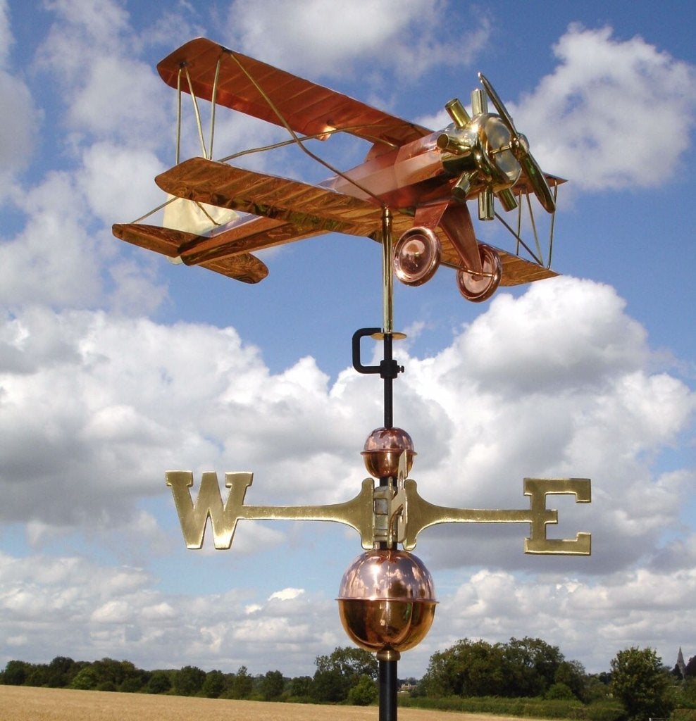 Bi-Plane Dubbeldekker Windrichtingsvliegtuig Windvaan Koper, Ophalen of Verzenden, Nieuw