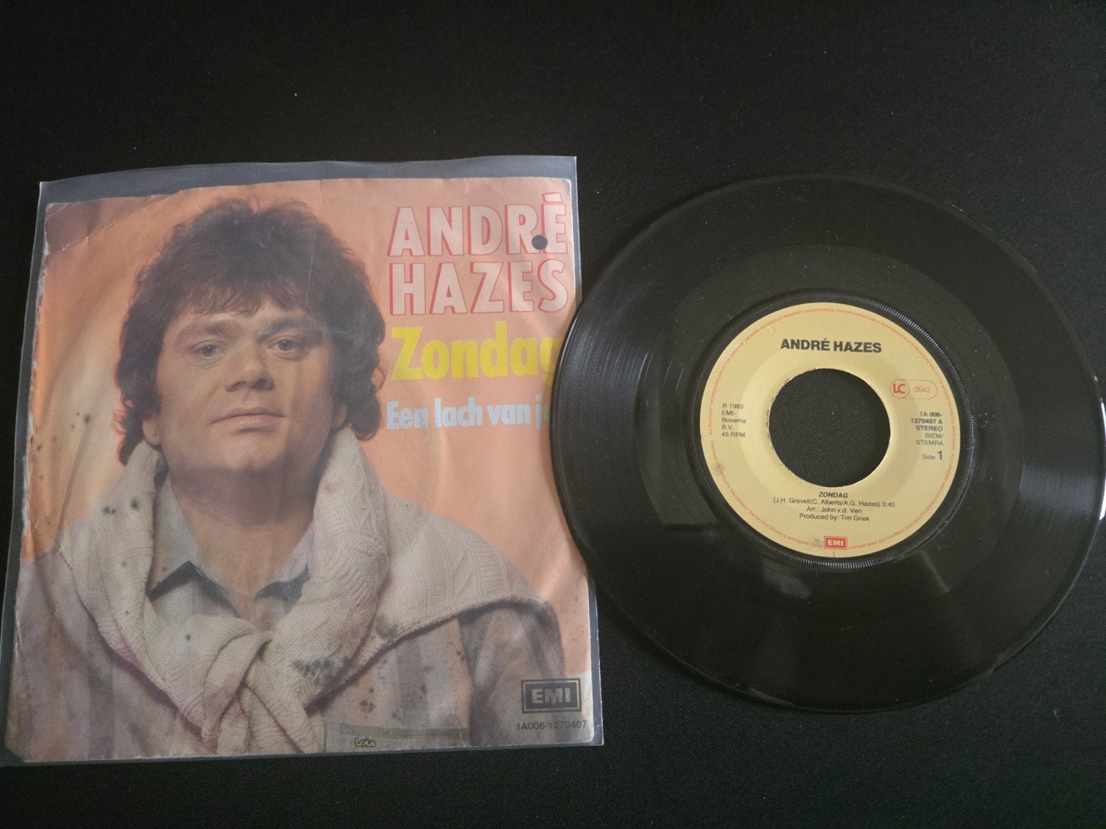 André Hazes - Zondag, Cd's en Dvd's, Gebruikt, 7 inch, Ophalen of Verzenden, Beschermende buitenhoes