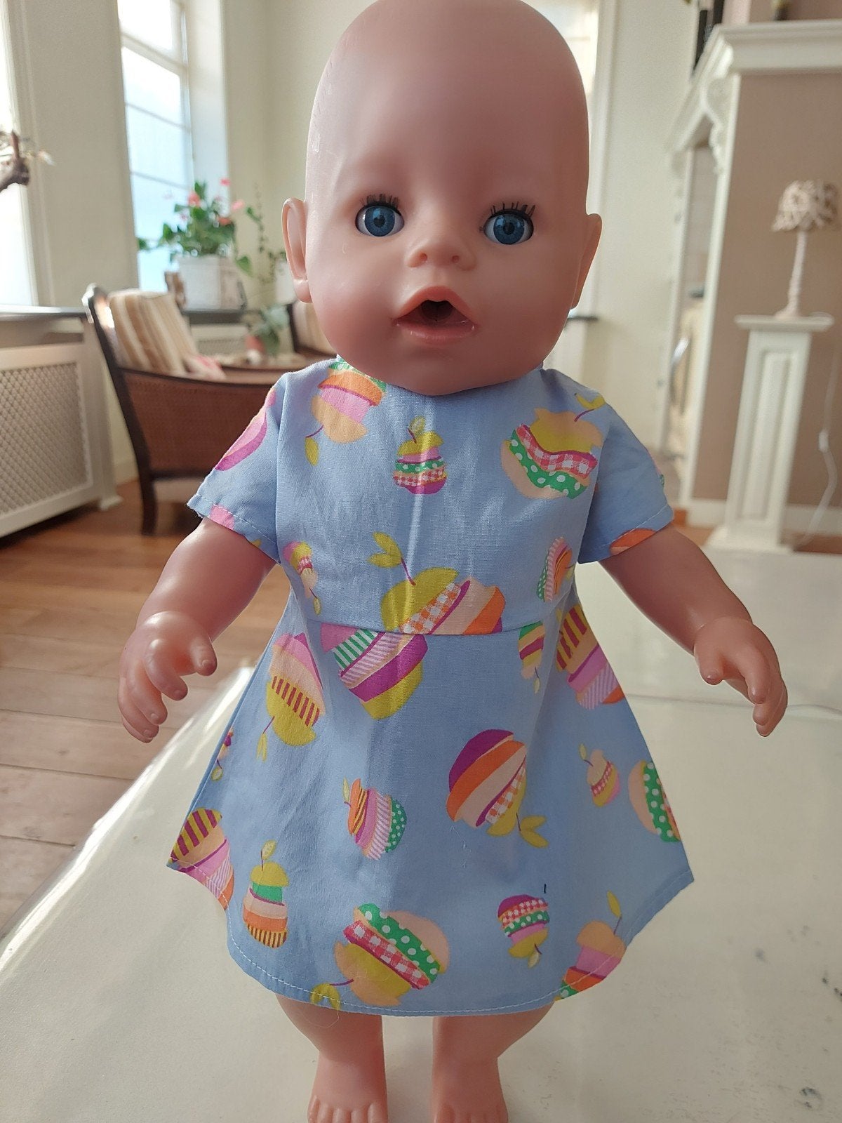 Mmm lekkere appeltjes zomer jurk baby born, Ophalen of Verzenden, Babypop