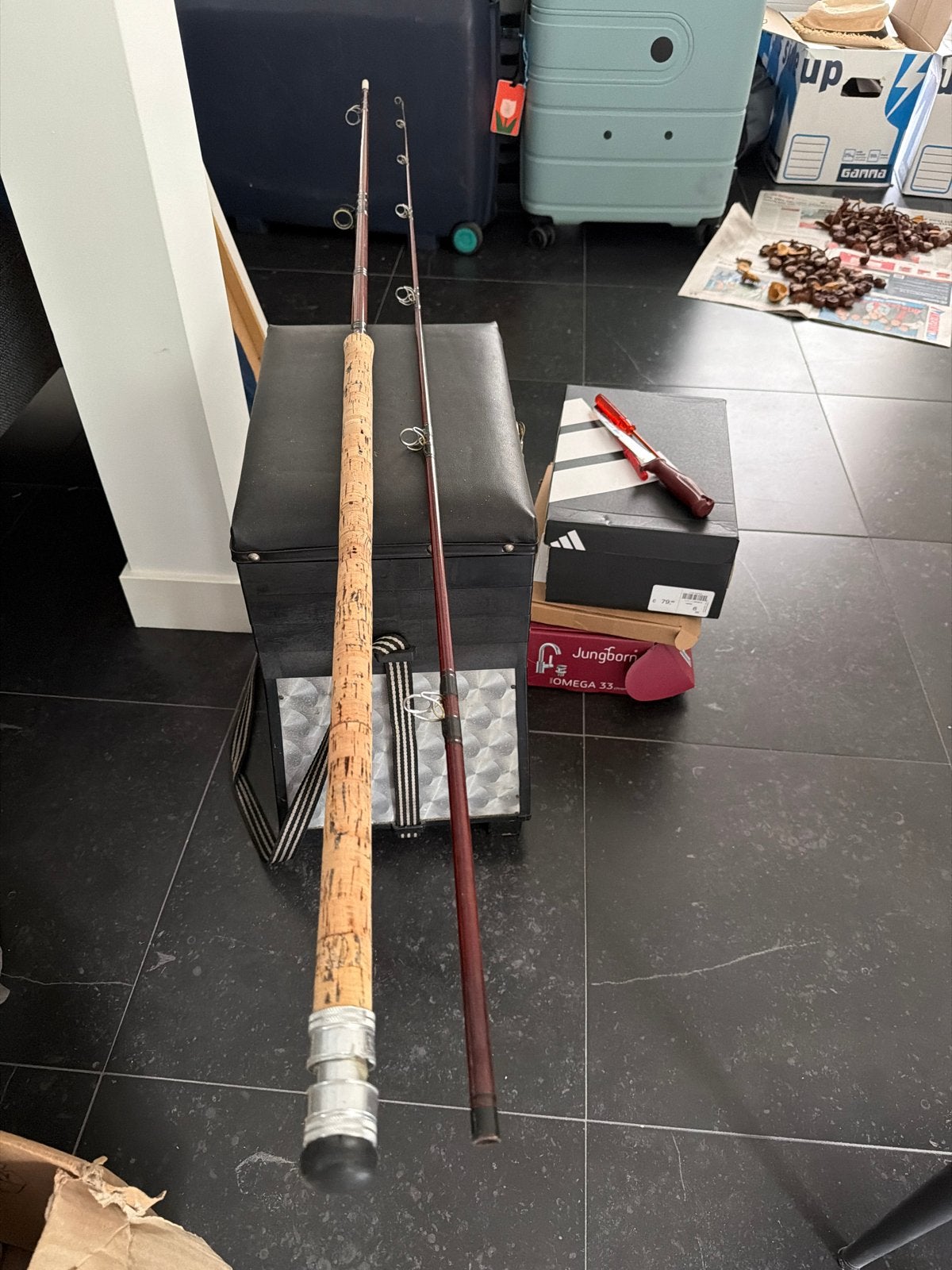 Handgebouwde Penhengel 11ft 1lb -, Watersport en Boten, Ophalen of Verzenden, Zo goed als nieuw, Complete hengel