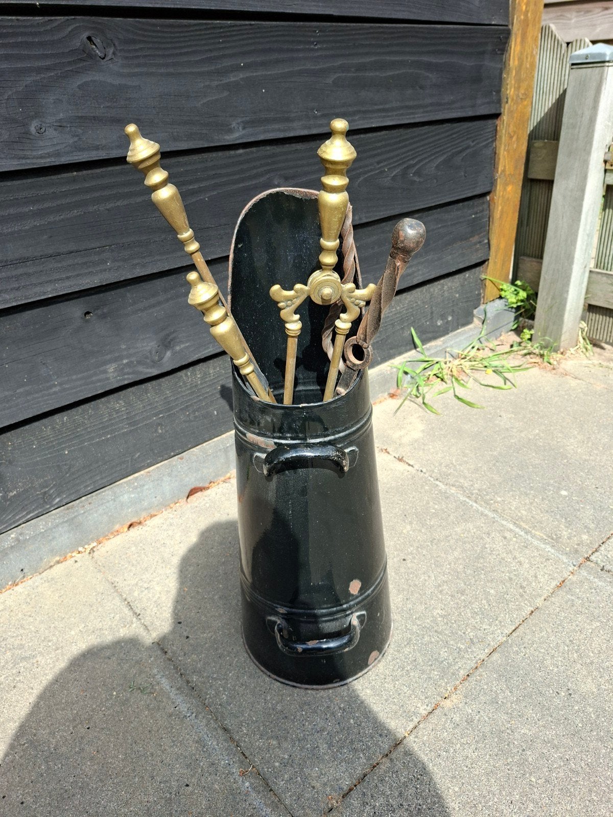 Antieke haardset met kolenemmer, Antiek en Kunst, Ophalen