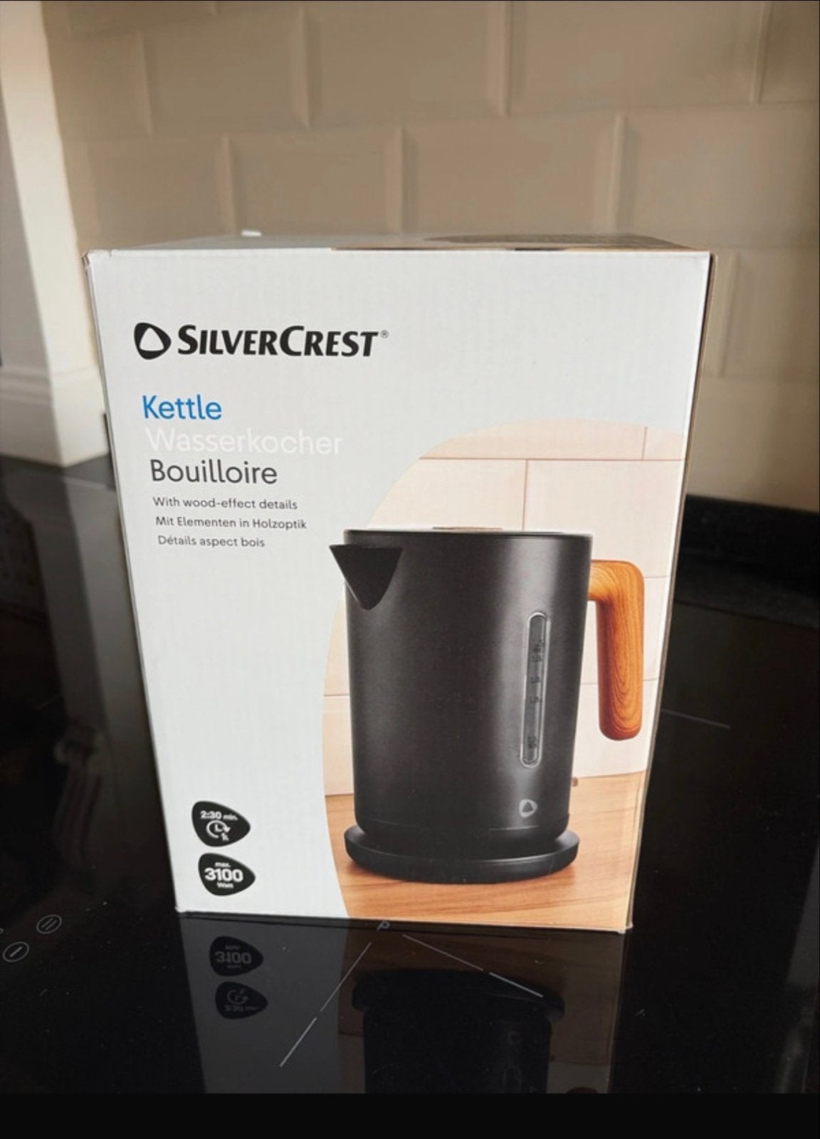 SilverCrest Waterkoker met Houtlook - Zwart, 1 tot 2 liter, Ophalen of Verzenden, Nieuw, Draadloos