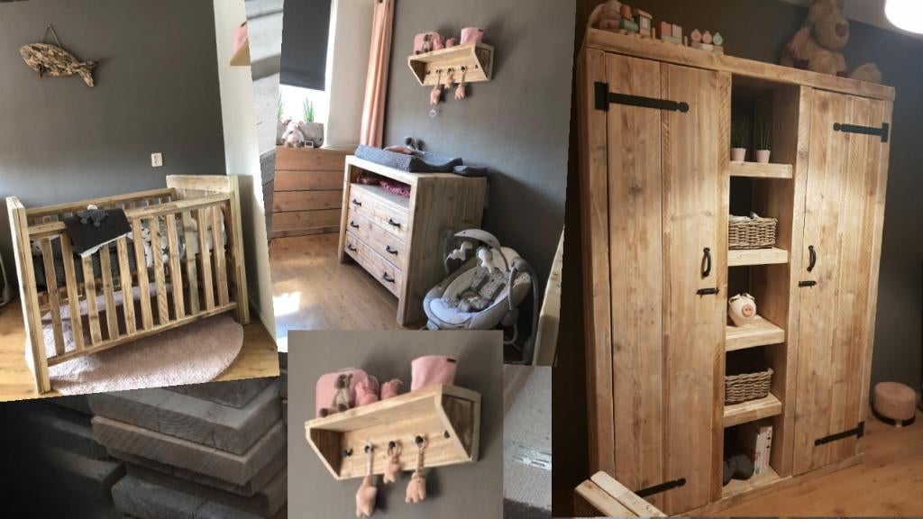 Complete Babykamer Kinderkamer Handgemaakt Echt Hout, Ophalen, Nieuw, Jongetje of Meisje