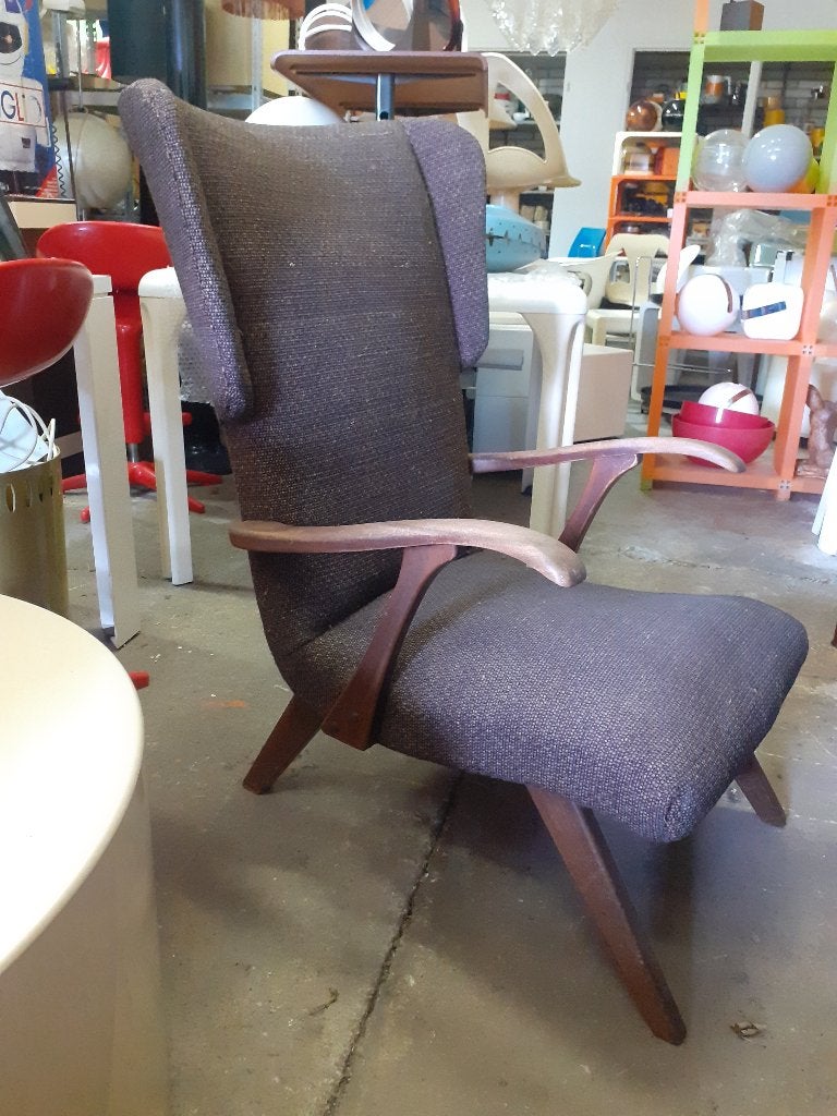 jaren 50 vintage Deens design teak hout fauteuil stoel retro, Ophalen, Hout, Gebruikt, Bruin