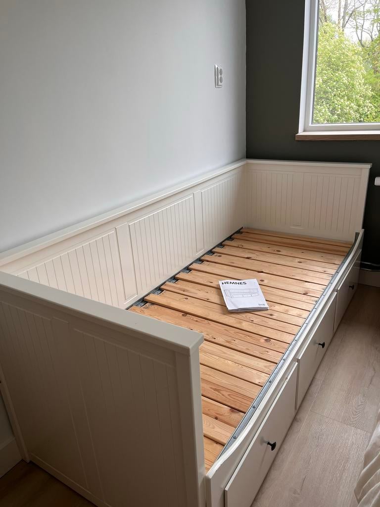 IKEA Hemnes bed Wit / bedbank Uitschuifbaar met Lades, Ophalen, Wit, Tweepersoons, 80 cm