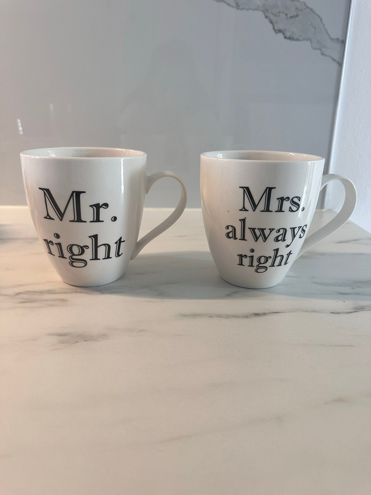 Mr. Right & Mrs. Always Right Mokken Set, Huis en Inrichting, Keuken | Servies, Ophalen of Verzenden, Zo goed als nieuw, Keramiek