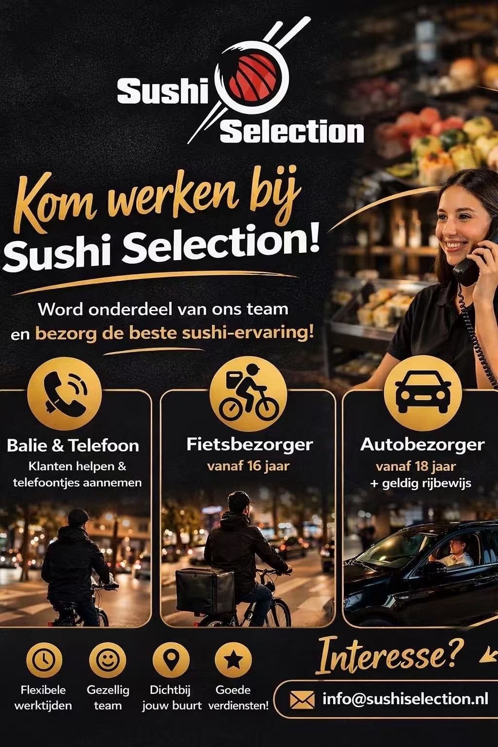 Bezorger gezocht voor sushi restaurant in Aalsmeer
