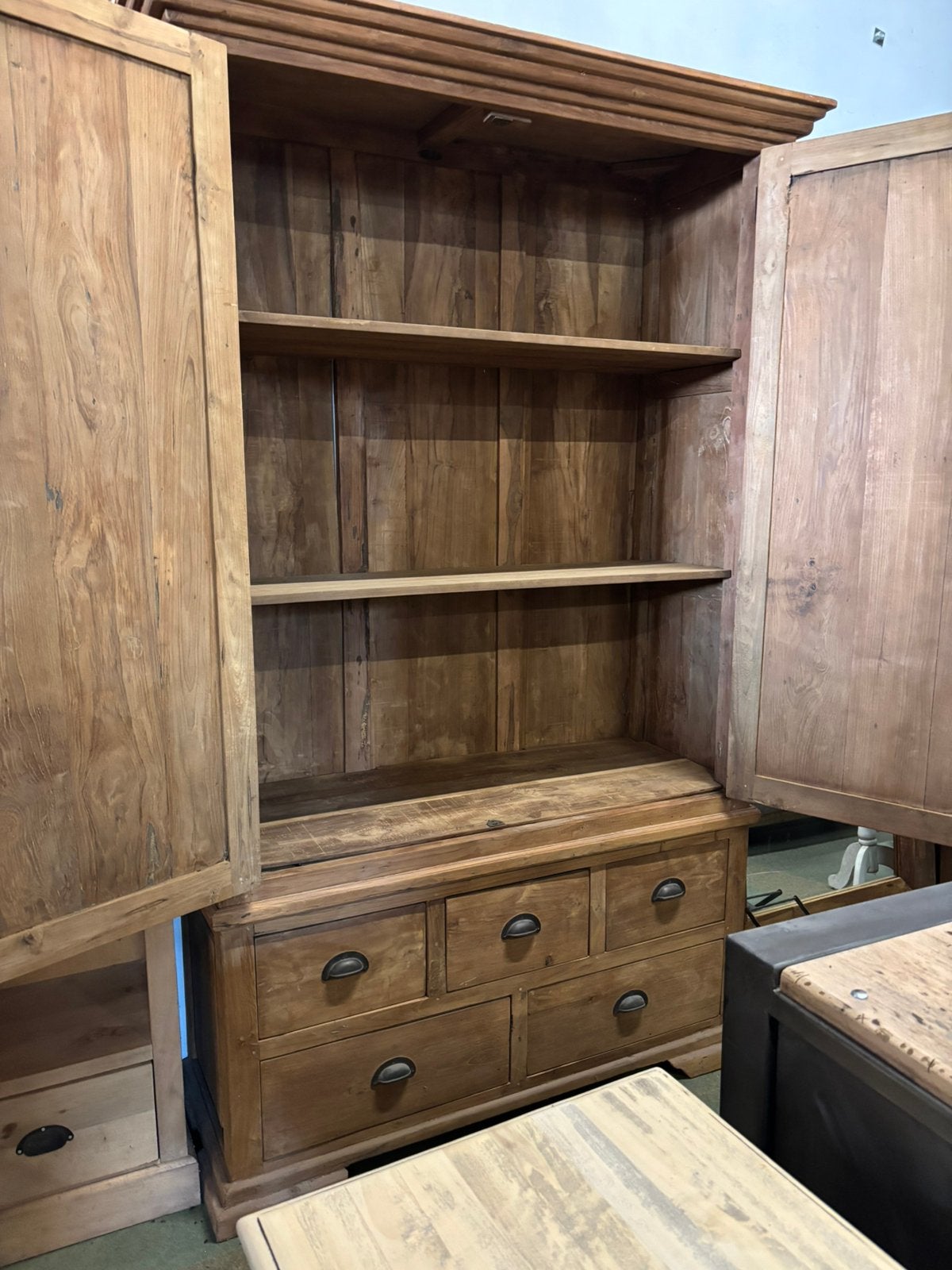 Teak houten kast met deuren en laden opbergkast/buffetkast, Ophalen, 100 tot 150 cm, 200 cm of meer, Teakhout