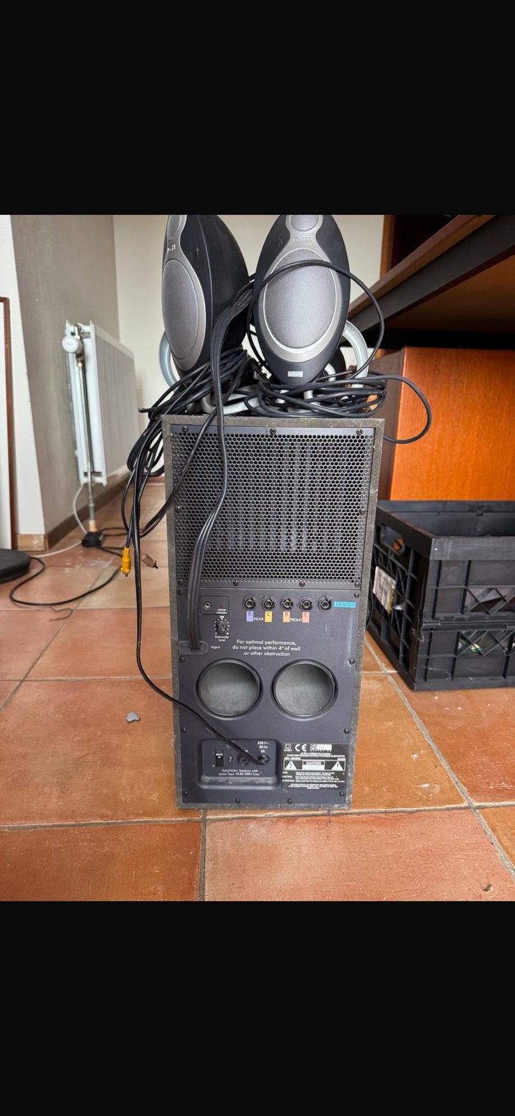 THX dubbele woofer met 5 satelliet luidsprekers, Ophalen, Gebruikt