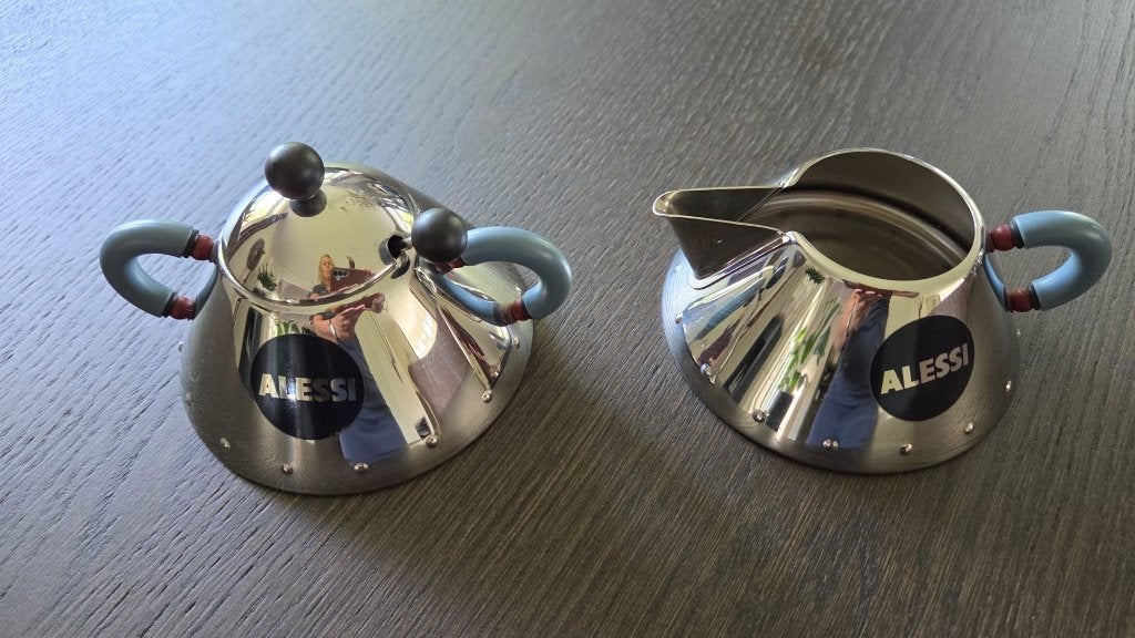 alessi suiker en melk stelletje michael graves en caffetière, Overige typen, Zilver, Ophalen of Verzenden, Zo goed als nieuw