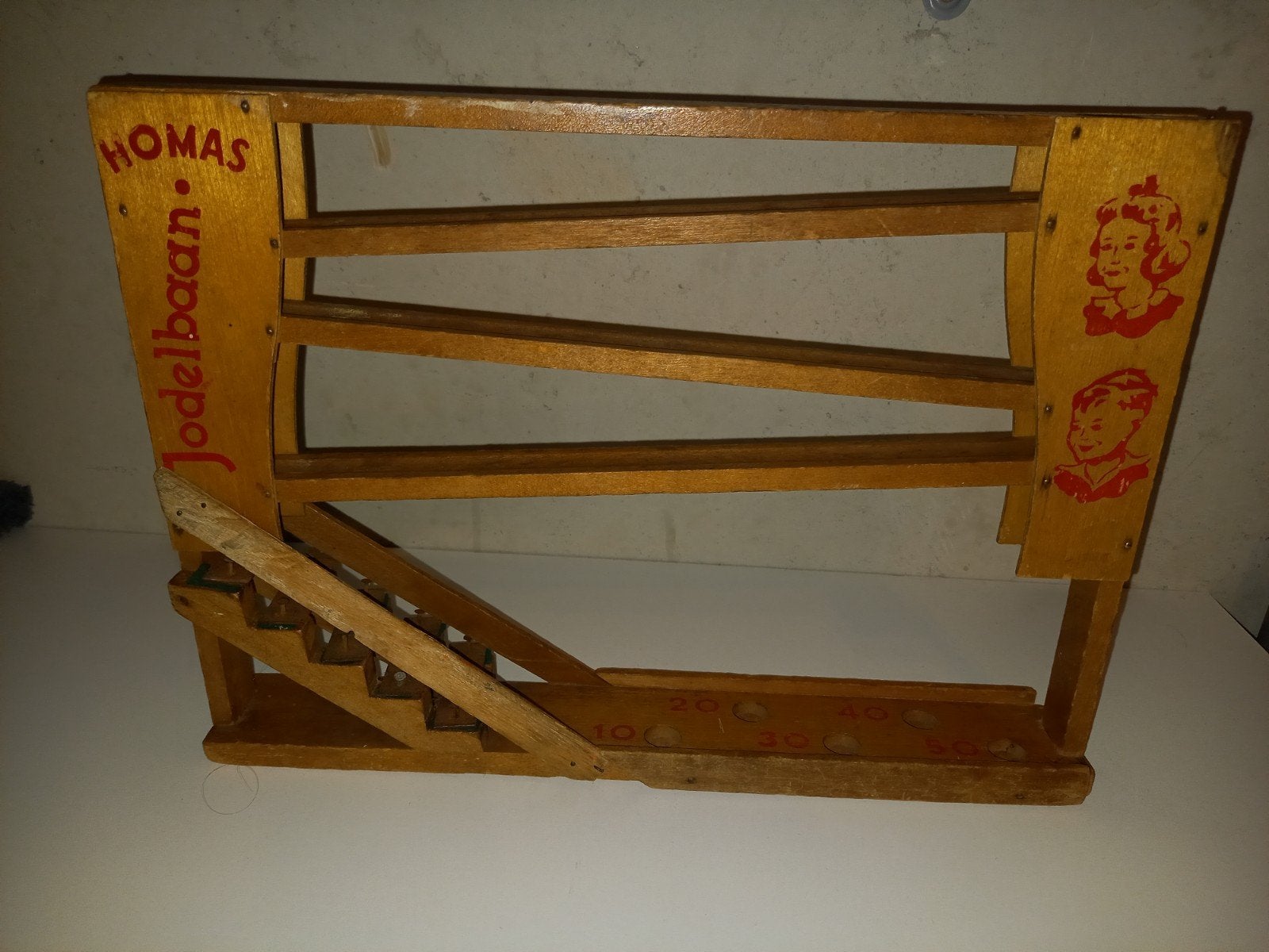 Vintage Homas Jodelbaan knikkerbaan - Houten speelgoed, Ophalen of Verzenden, Gebruikt