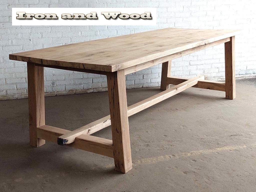 Maatwerk oud eiken wagondelen tafel/kloostertafel met A poot, Overige typen, Ophalen, Nieuw, Hout