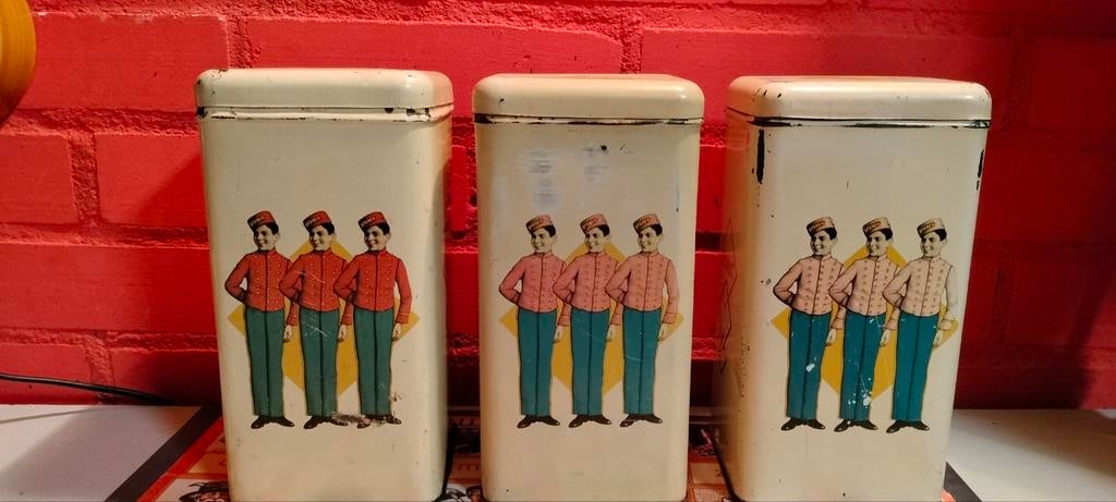 Vintagevierkante beschuitbussen Stereo, Ophalen of Verzenden, Gebruikt, Beschuit, Overige merken
