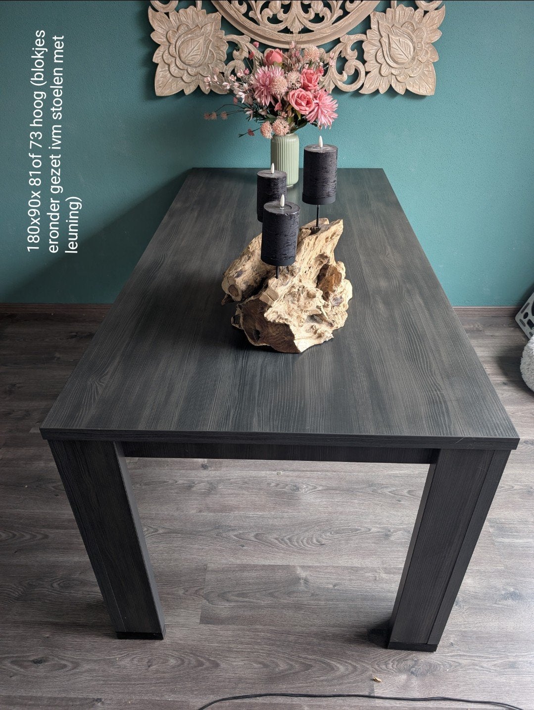 Moderne eettafel 180x90 cm - Donker grijs, Ophalen, Gebruikt, 50 tot 100 cm, 150 tot 200 cm
