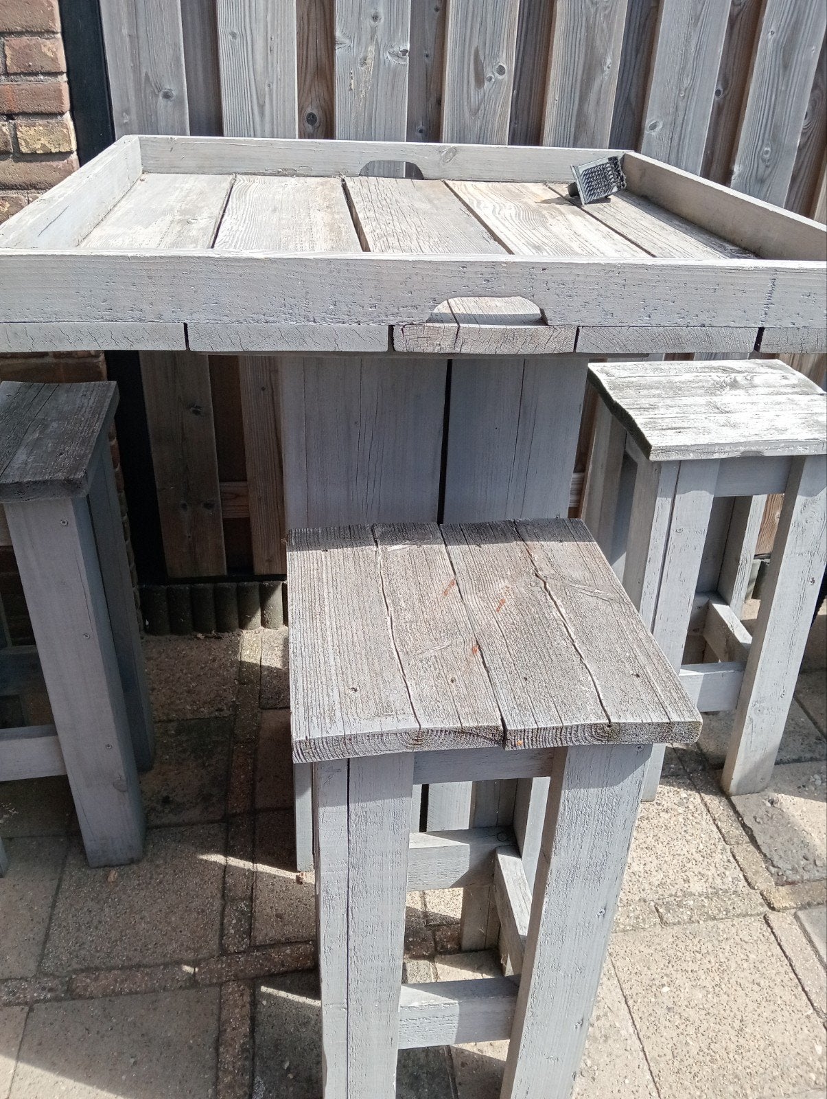 Steigerhouten Bartafel met krukken, Ophalen, Rechthoekig, Hout