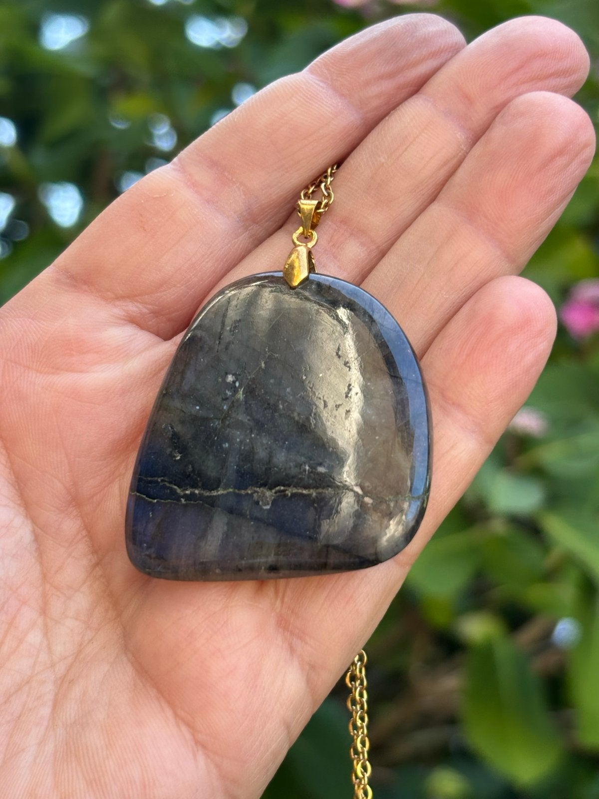 Handgemaakte Labradoriet Edelsteen Ketting RVS, Sieraden, Tassen en Uiterlijk, Kettingen, Overige kleuren, Nieuw, Ophalen of Verzenden