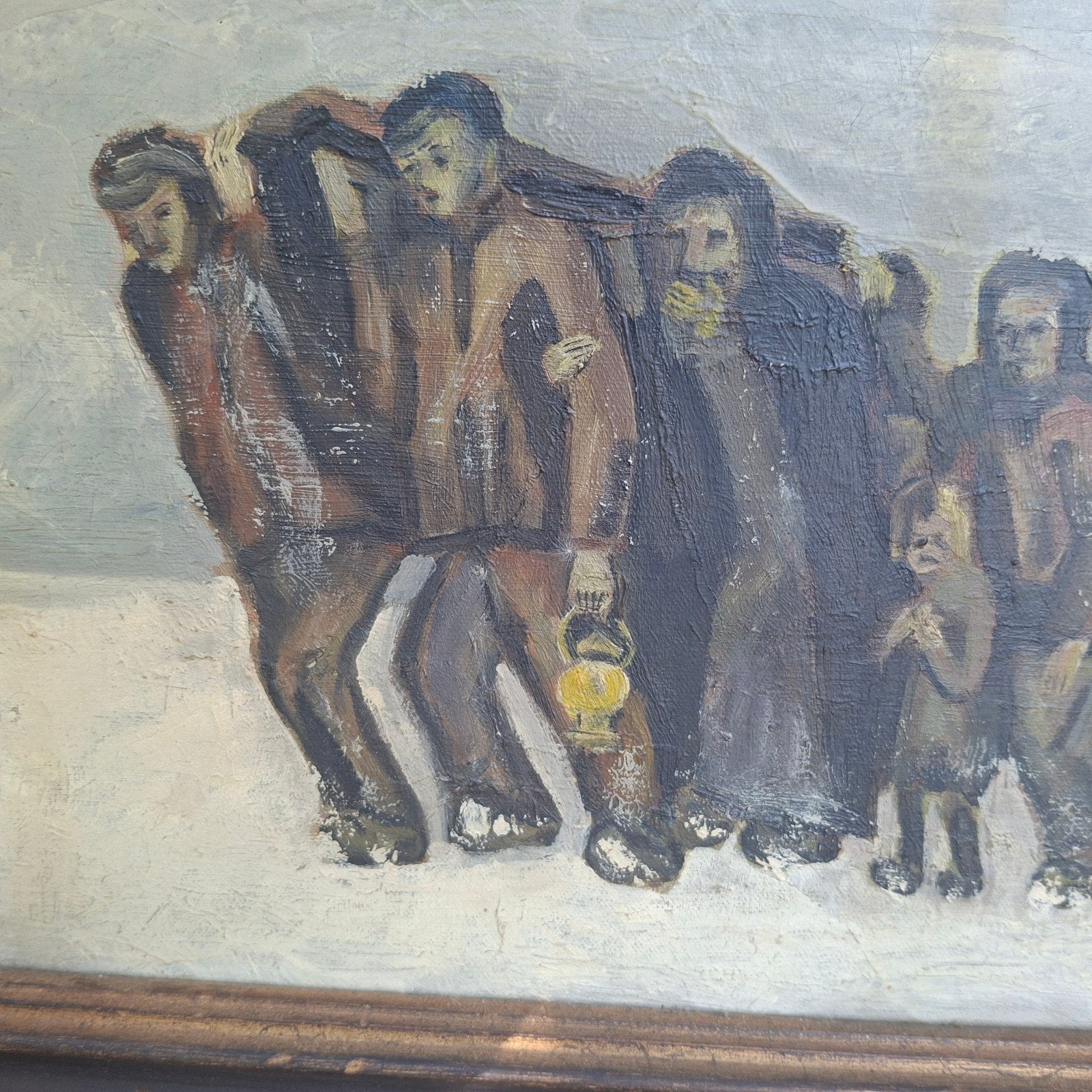 Olieverf op schilderslinnen gesigneerd, Kerstdag 1950, Doek, Portret of Personen, Impressionistisch, Ophalen of Verzenden
