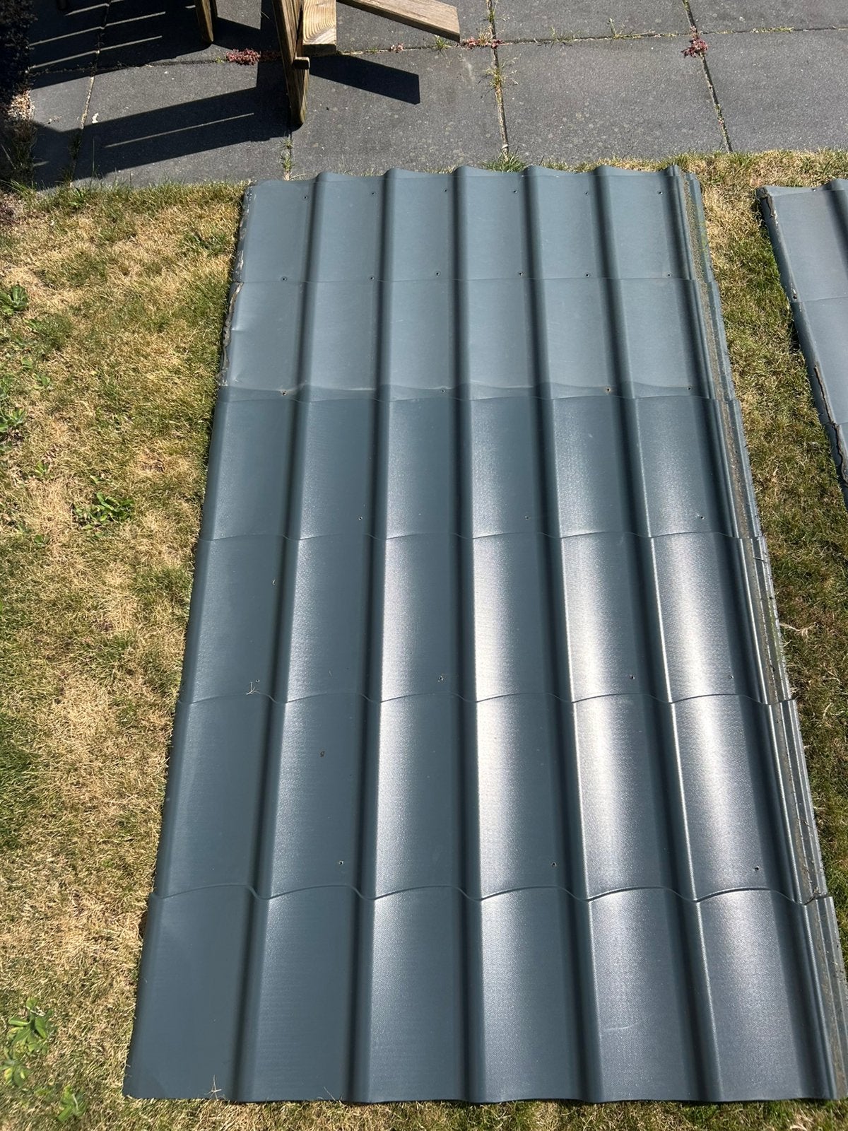4 dakpan platen 209x218, Doe-het-zelf en Verbouw, Dakpannen en Dakbedekking, Gebruikt, Zwart, 15 m² of meer, Metaal