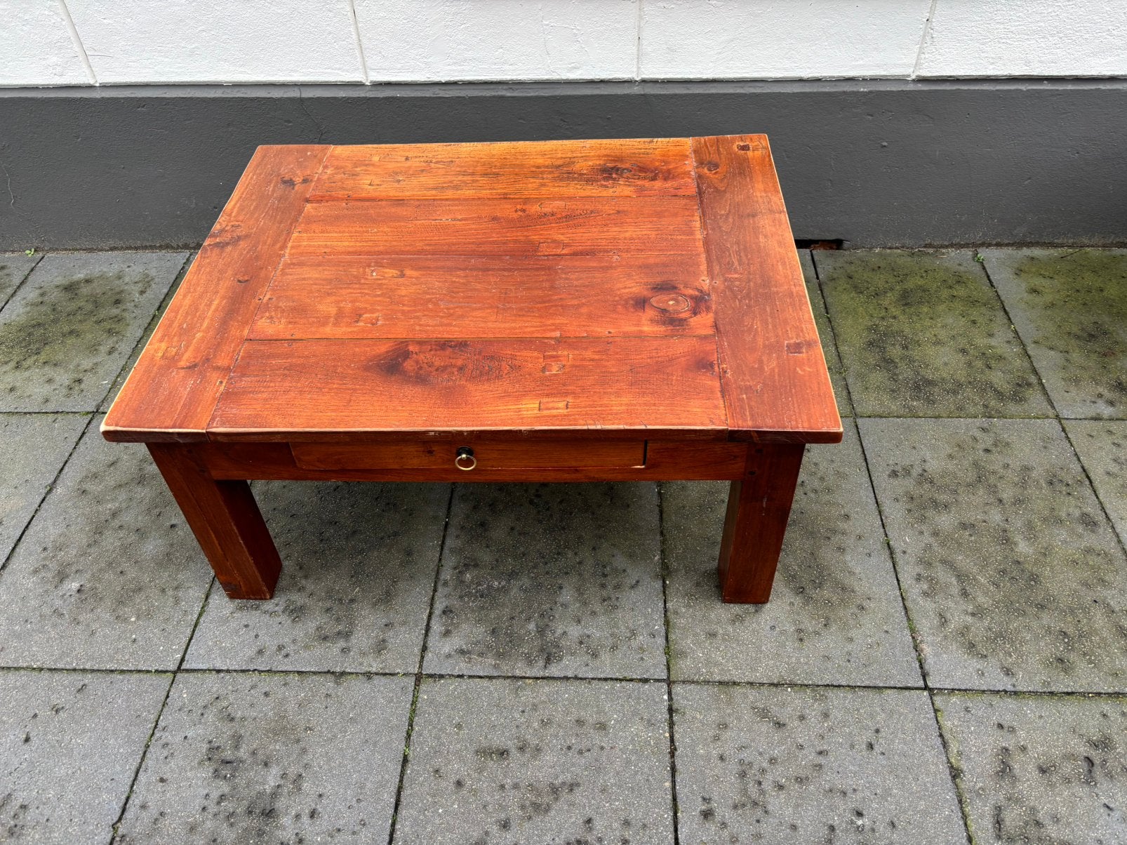 Mooie landelijke teak houten salontafel 80x100 met lade, Huis en Inrichting, Ophalen, 50 tot 100 cm, Teakhout, 50 tot 100 cm