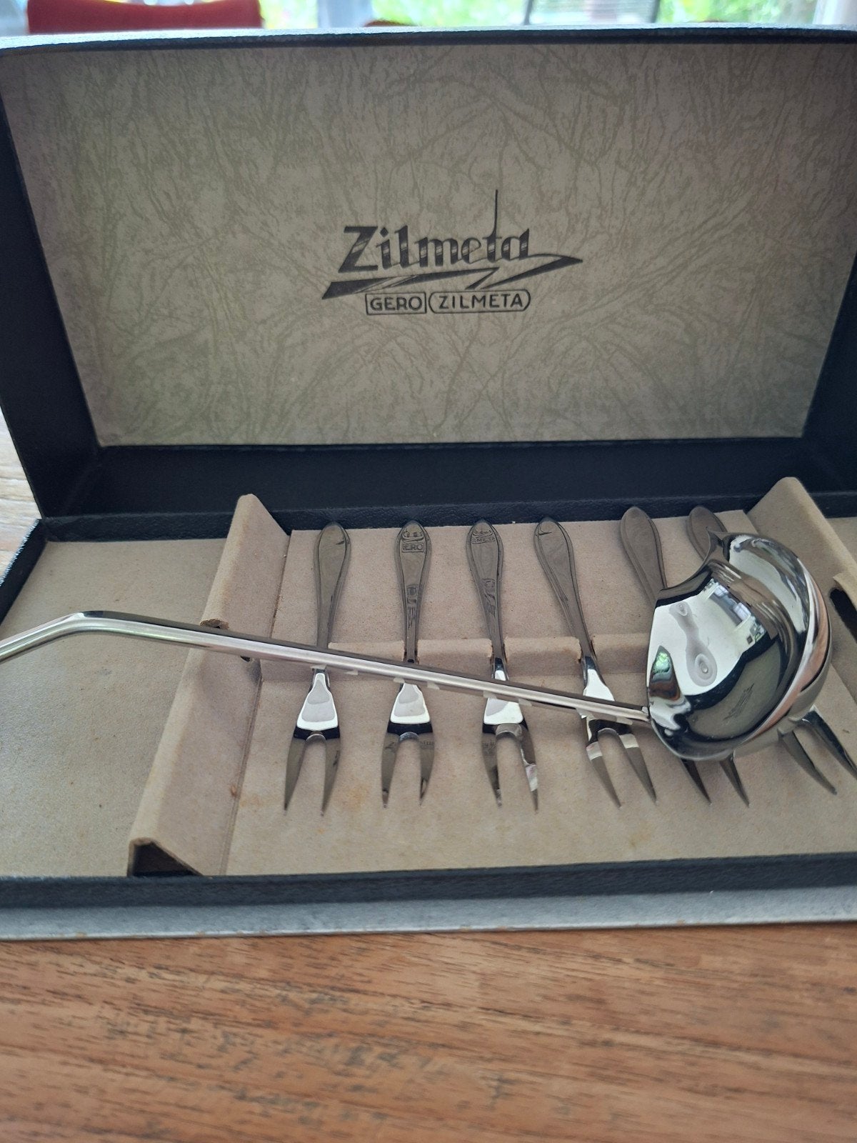 Zilverkleurige Zilmeta Gero vorkjes en lepel in doos, Ophalen of Verzenden
