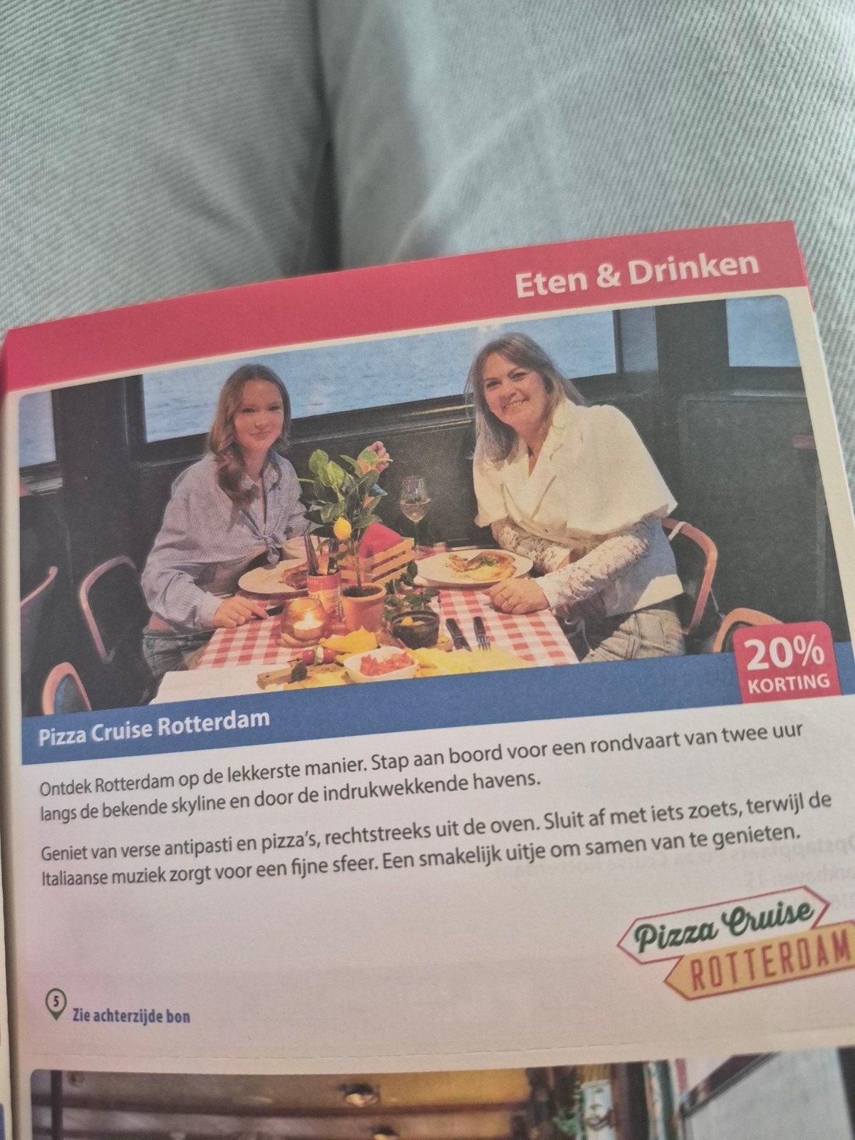 Pizza & cruise Rotterdam 20% korting, Eén persoon, Kortingsbon