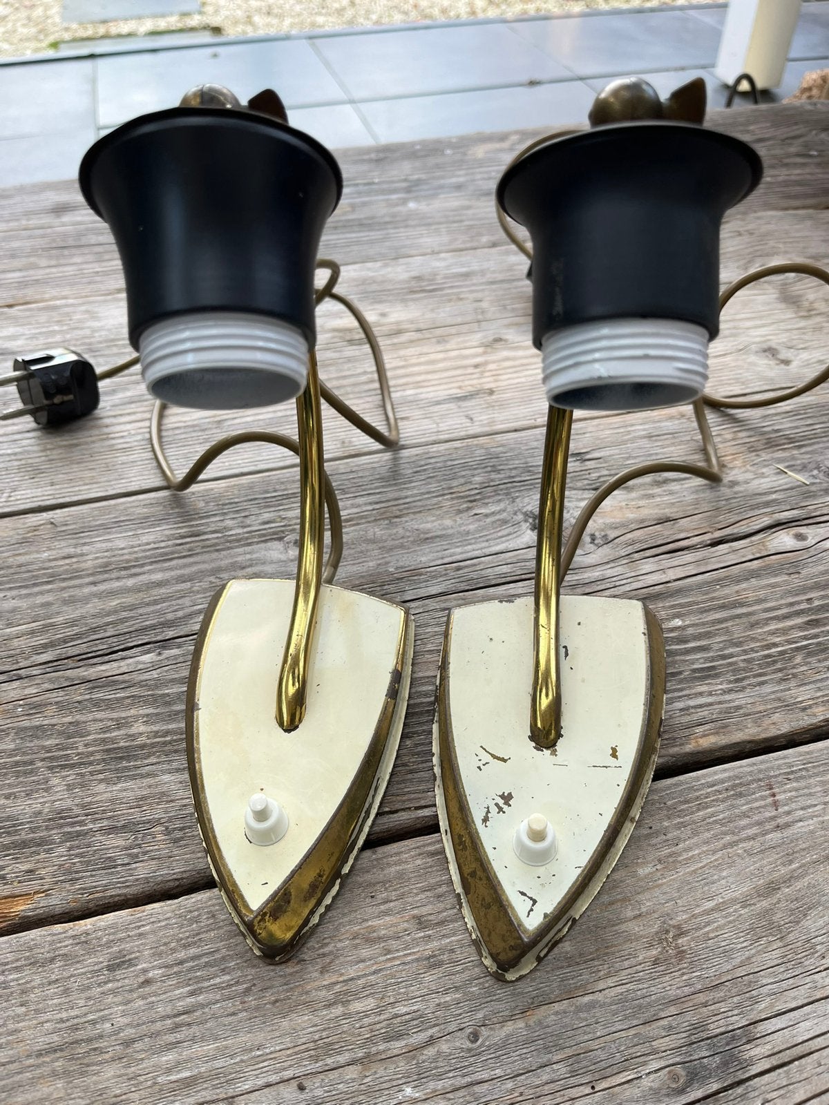 Set vintage tafel/nachtkast lampjes jaren ‘50, Huis en Inrichting, Lampen | Tafellampen, Overige typen, Gebruikt, Vintage, Goud