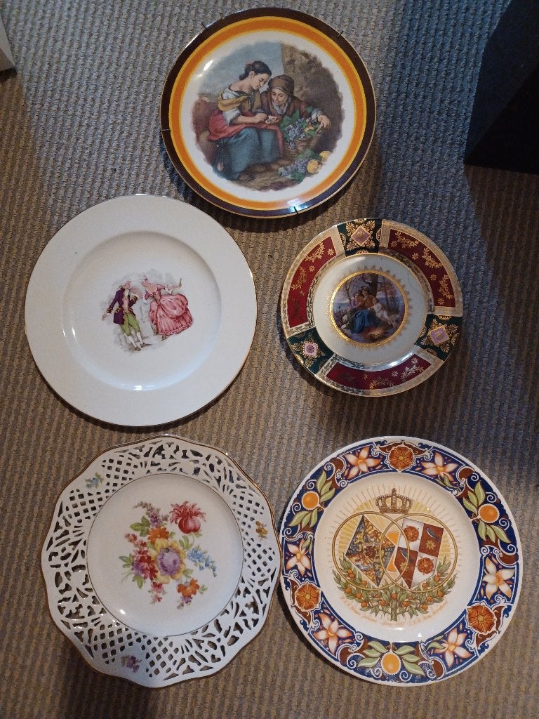 5 vintage Porseleinen Wandbord Limoges Regout Bavaria ajour, Ophalen of Verzenden