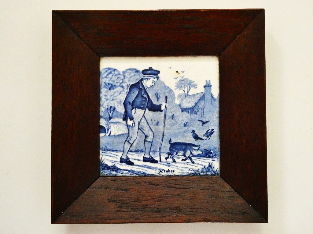 Wedgwood tegel met een Truffeljager en zijn varken truffel, Antiek en Kunst, Ophalen of Verzenden
