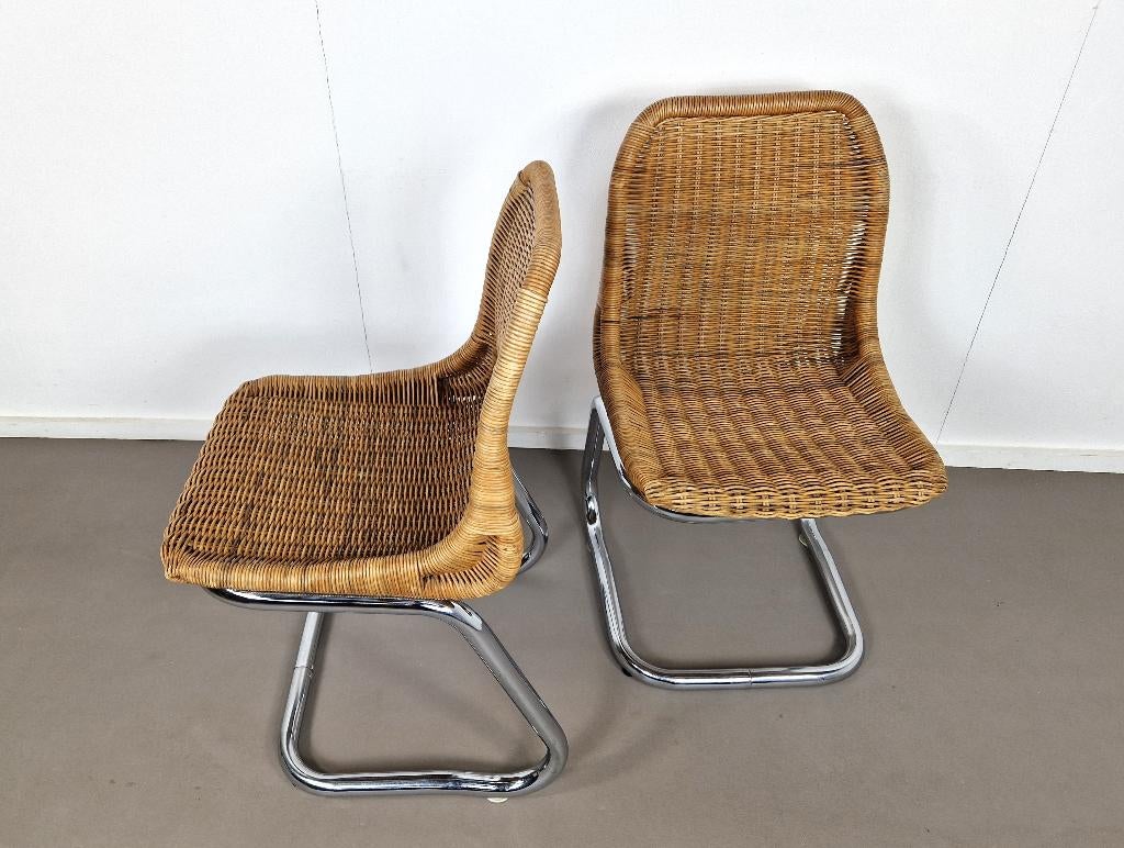 Set van twee Rohé Noordwolde stoelen | Rotan en chroom, Ophalen, Gebruikt, Twee, Metaal