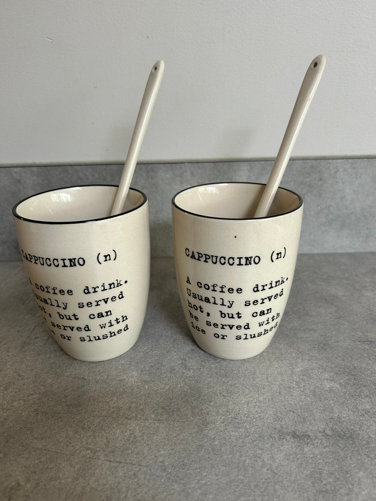 2 Bloomingville bekers met lepels. Kadotip, Overige materialen, Ophalen of Verzenden, Zo goed als nieuw, Overige stijlen
