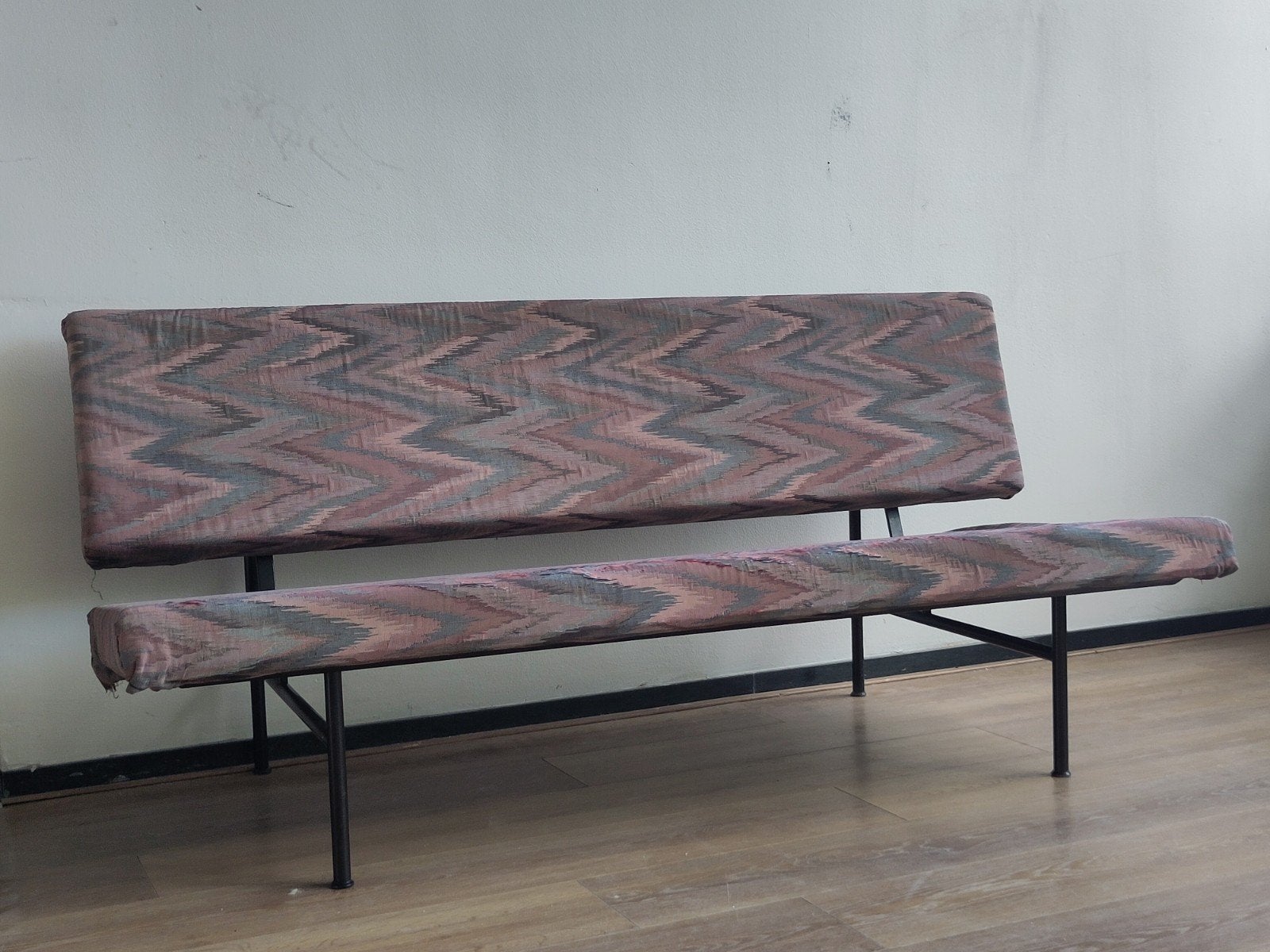 Vintage Gispen bank 1721 Cordemeyer sofa bankje metaal stof, Gebruikt, Mid century modern dutch design, ., Minder dan 75 cm
