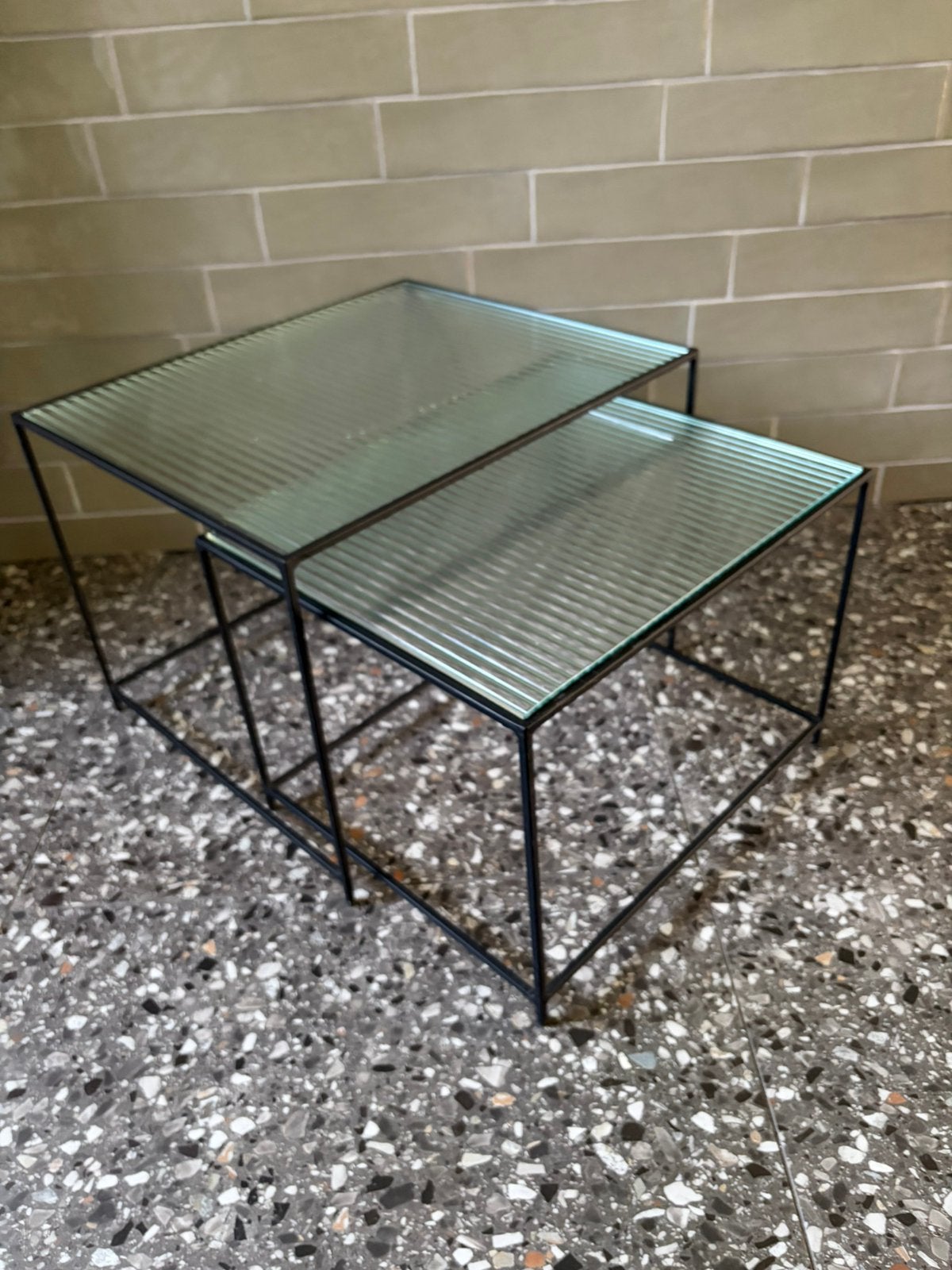 Set bijzettafels | Zwart | Staal | Gegolfd Glas, Rond, 50 tot 100 cm, Ophalen of Verzenden, Glas