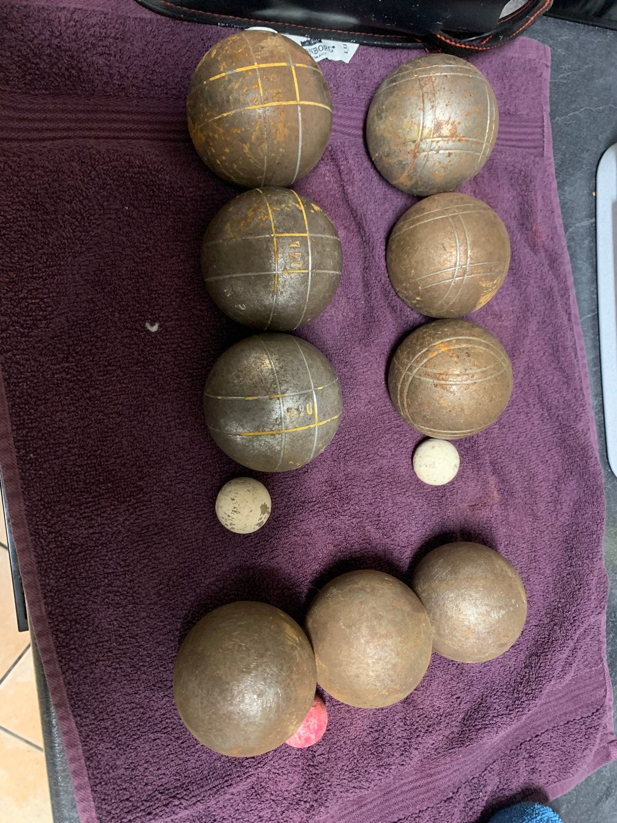 3 sets gebruikte jeu de boules ballen met tas, Ophalen, Gebruikt