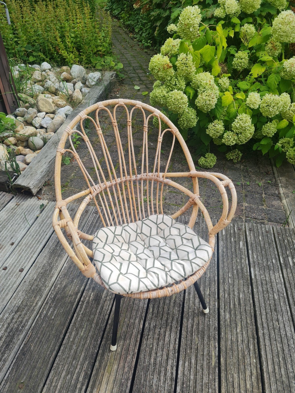 Vintage rotan stoelen met kussens, Ophalen, Gebruikt, Overige kleuren, Metaal