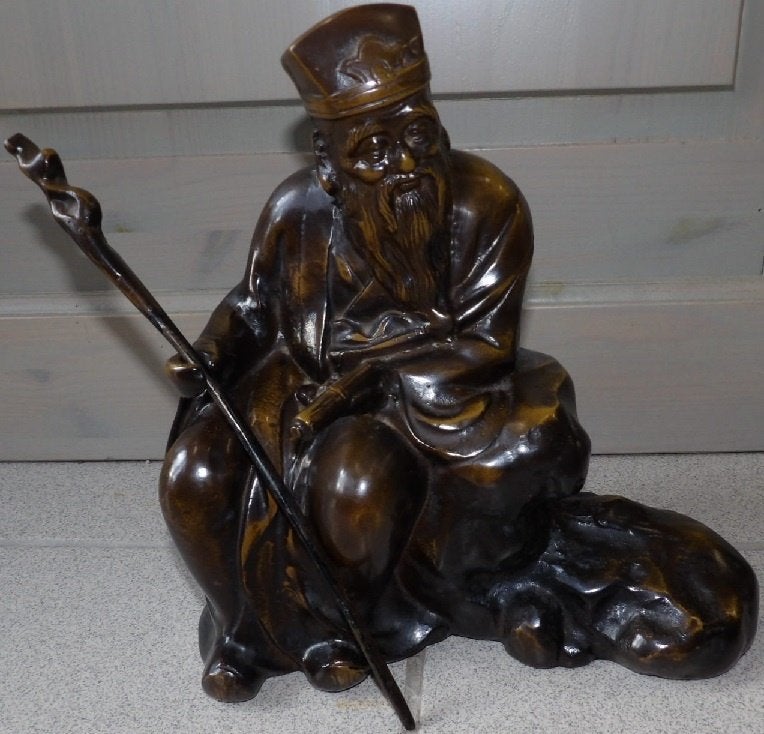 bronzen Japanse wijze man, Ophalen of Verzenden, Brons, Beeld, 20 - 50 cm
