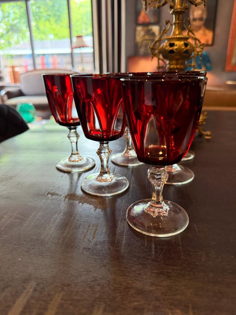 6 Vintage Cristal d'Arques Gothic Ruby Wijnglazen, Antiek en Kunst, Antiek | Glas en Kristal, Ophalen of Verzenden