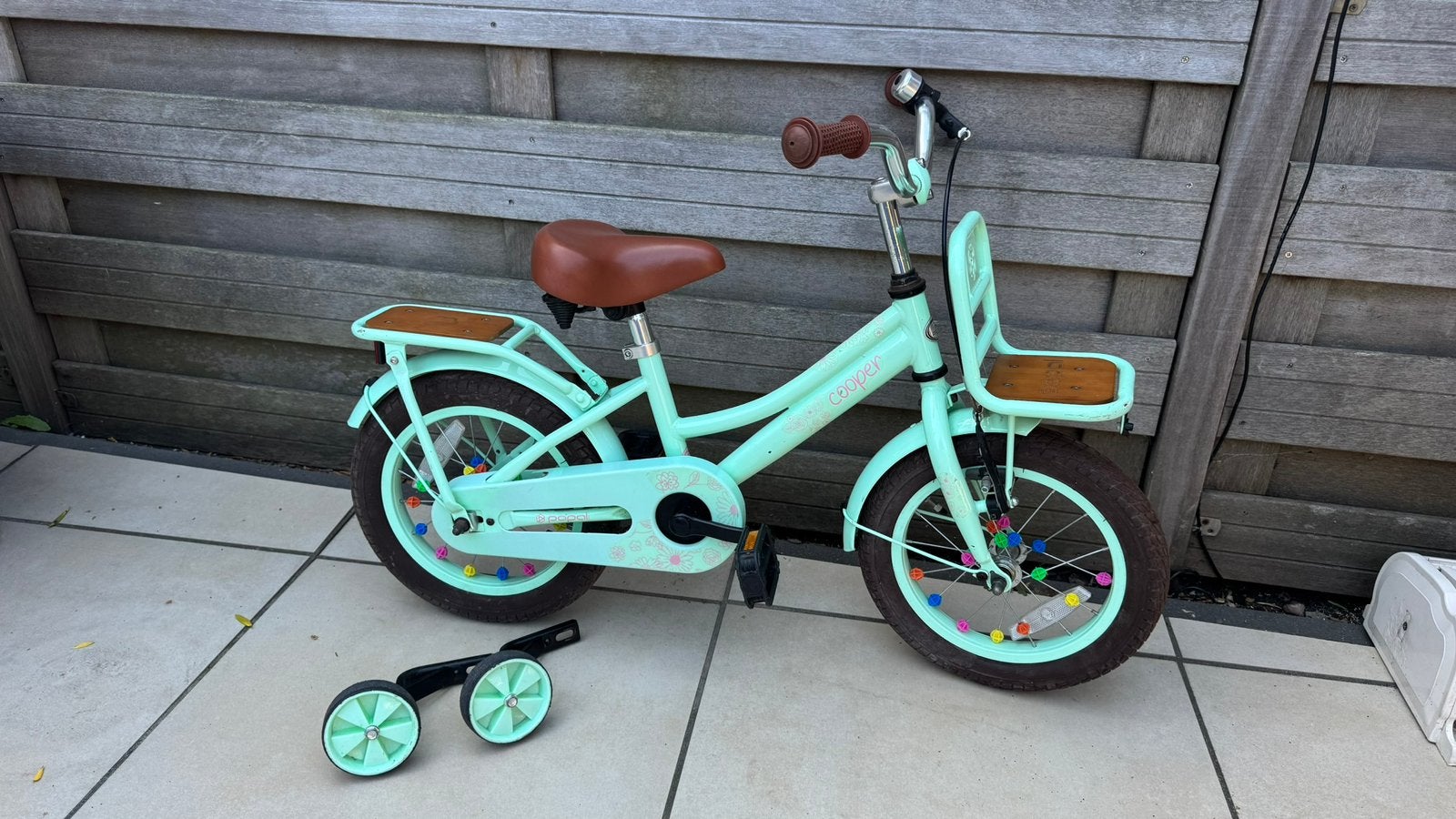 Popal Cooper kinderfiets bamboo 14 inch met zijwieltjes, Ophalen, Minder dan 16 inch, Zijwieltjes
