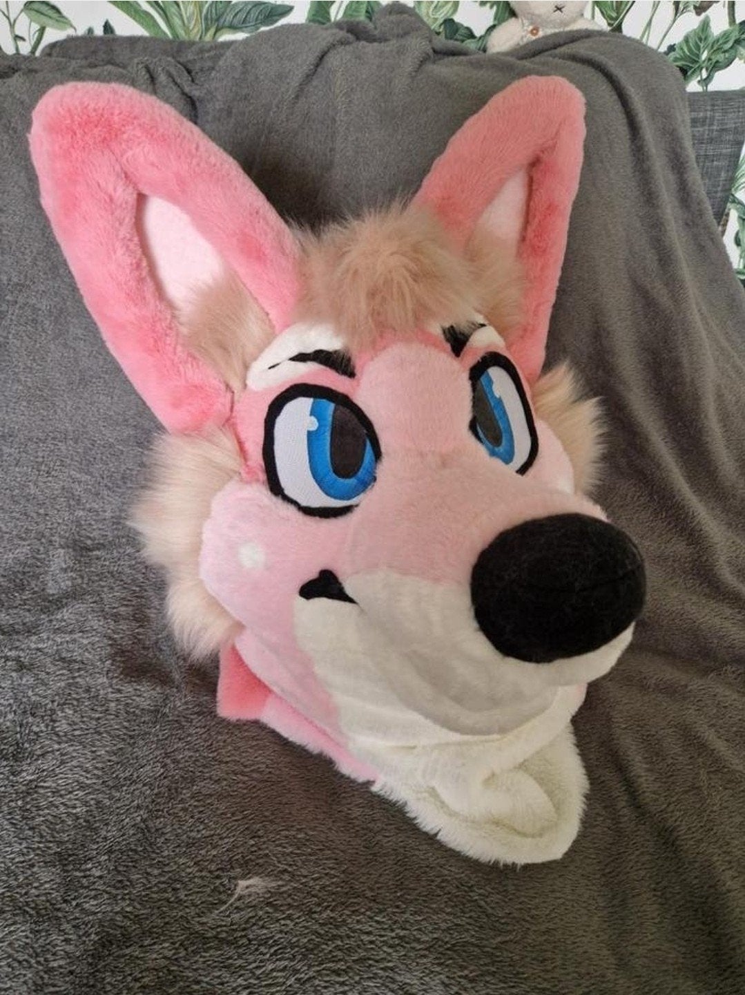 Fursuit hoofd roze wolf/hond, Hobby en Vrije tijd, Ophalen, Nieuw